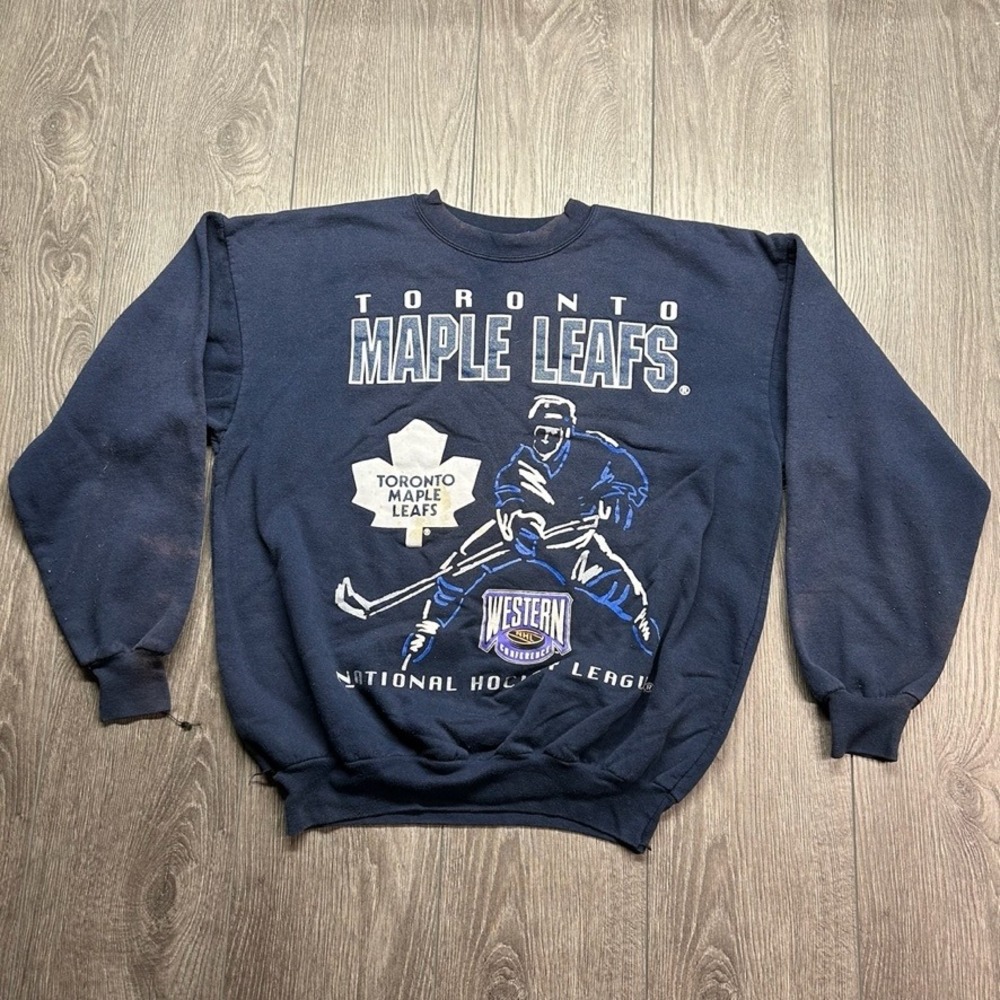 Vintage 90s Toronto Maple Leafs Medium NHL Favourite Team Sweatshirt Navy Blue